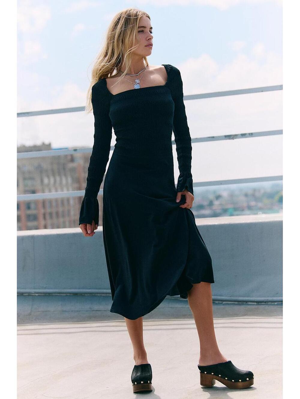 Free People Kiera Midi Dress NWT Black Large - Picture 3 of 4